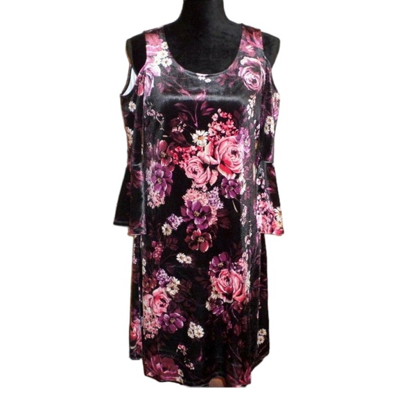 Spenser Jeremy Dresses & Skirts - Spenser Jeremy Cold Shoulder Floral Velvet Stretch Dress - Women’s 10 - NWT